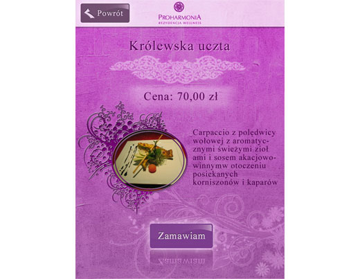 Wykonanie aplikacji interaktywnej karty menu na tablety dla hotelu ProHarmonia