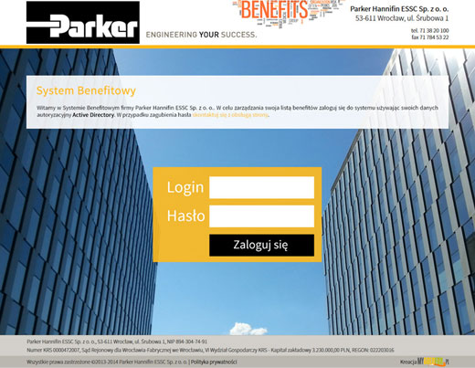 Wykonanie aplikacji Systemu Benefitowego dla firmy Parker Hannifin ESSC